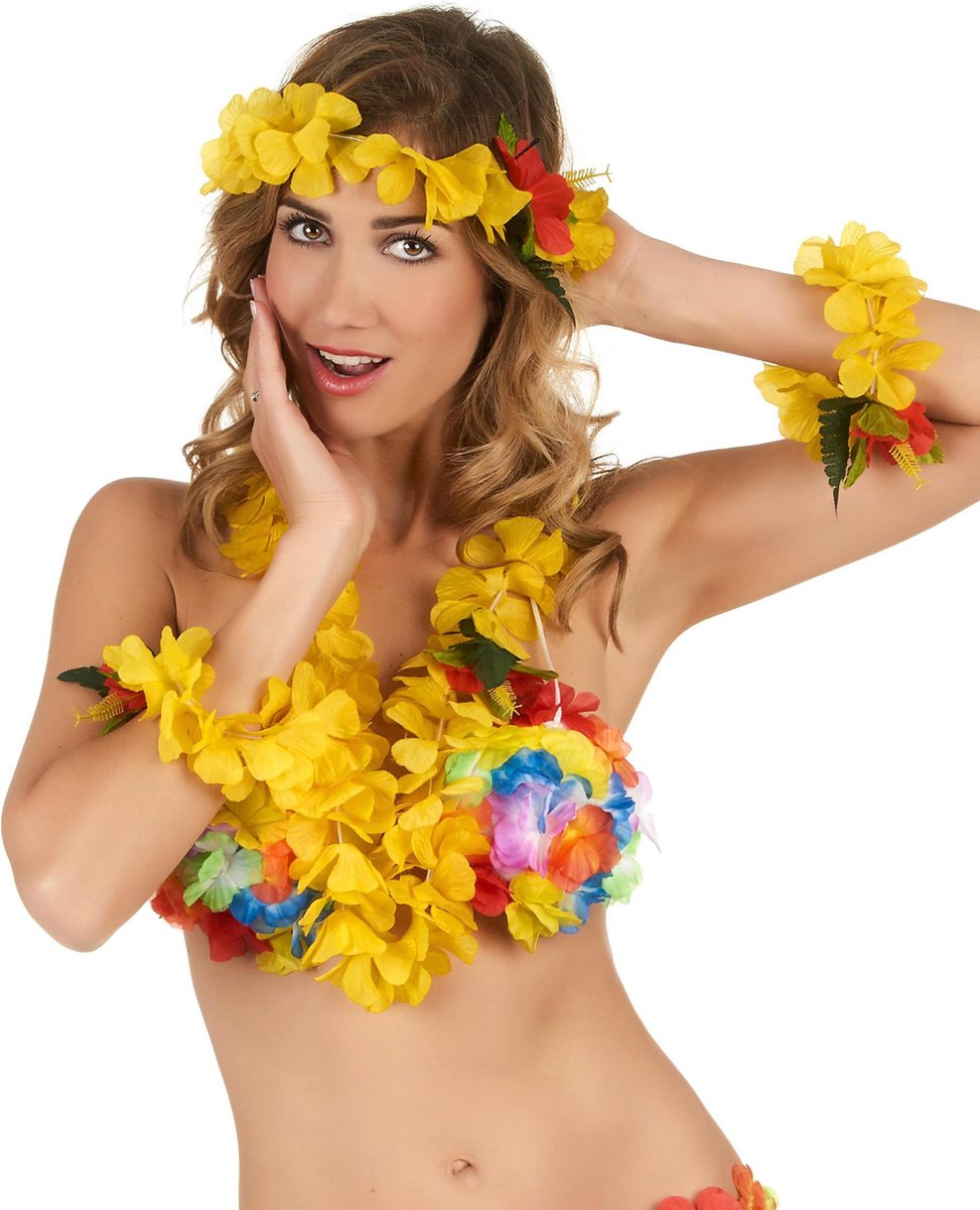 BOSEN - Gele Hawaii set voor volwassenen - Accessoires > Haar & hoofdbanden